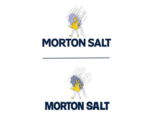 Morton Salt's refreshed logo (top) features a fresh and friendly "Morton Salt" word mark and maintains the bold, all-caps style of the previous version (bottom). The company also made subtle updates to the Morton Salt Girl - who is celebrating her 100th birthday in 2014 - to give her a simpler, cleaner look that fits well with the new word mark. (PRNewsFoto/Morton Salt, Inc.)